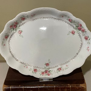 Antique Homer Laughlin Hudson Platter: Pink Floral Scalloped Edge, 11 Inch