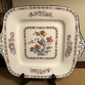 Wedgwood Bone China Square Handled Cake Plate in the Pattern Kutani Crane, Made in England