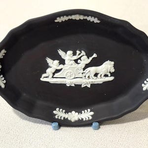 Wedgwood Black Basalt Jasperware Trinket Dish or Pin Tray, Made in England