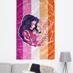 Lesbian sunset pride flag, Lesbian Pride Wall Flag, LGBTQ+ Flag Wall Art