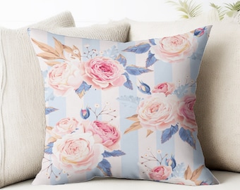 Designer Peony Flowers Throw Pillow Covers in Pink and Blue, Decorative Accent Pillowcase Cushion Cover, Livingroom Home Decor