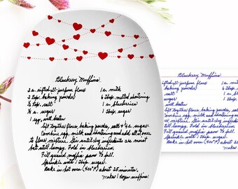 Valentine Heart Theme Recipe Plate Gift with Custom Handwritten Recipe