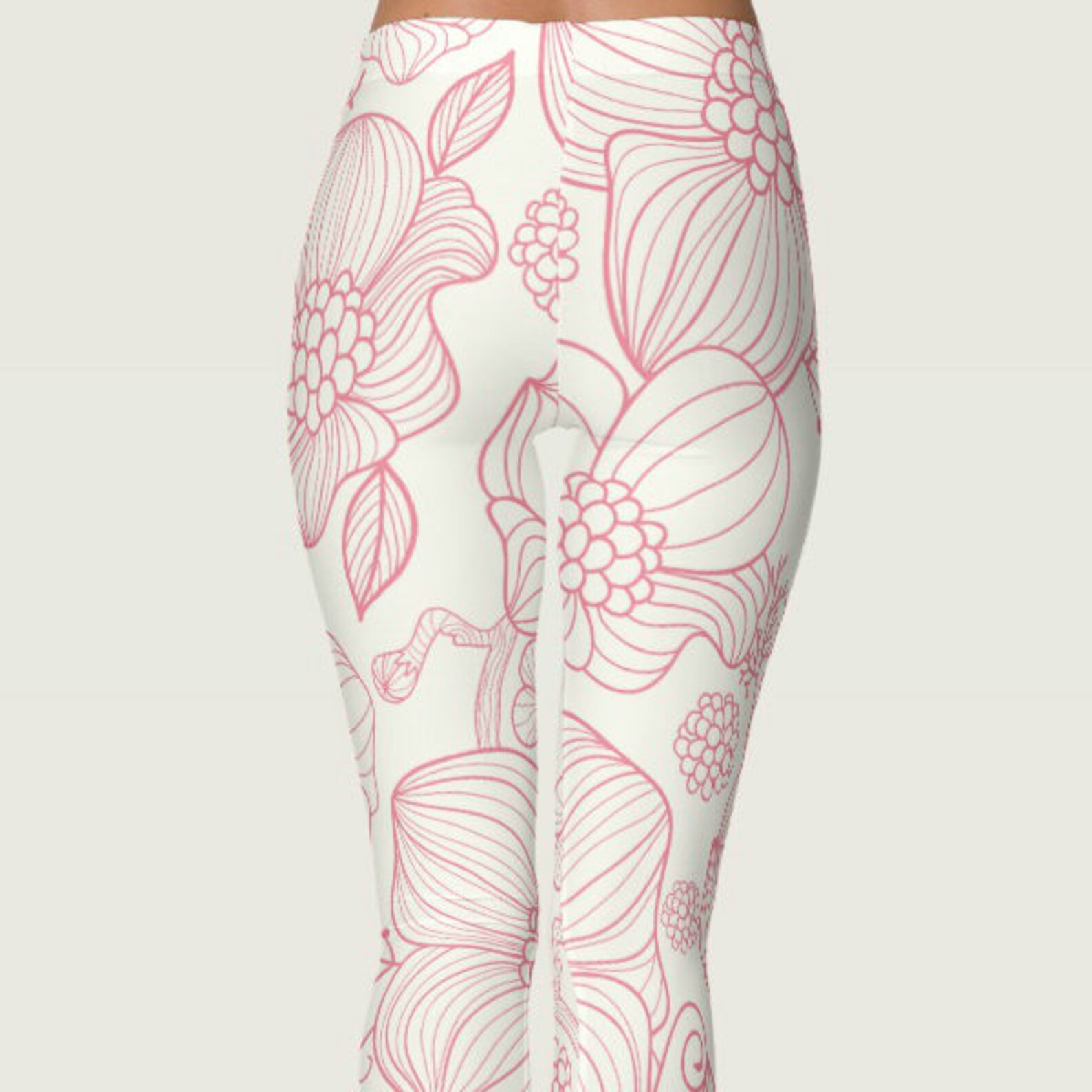 Rose Floral Leggings Pink Womens Leggings White Leggings Etsy