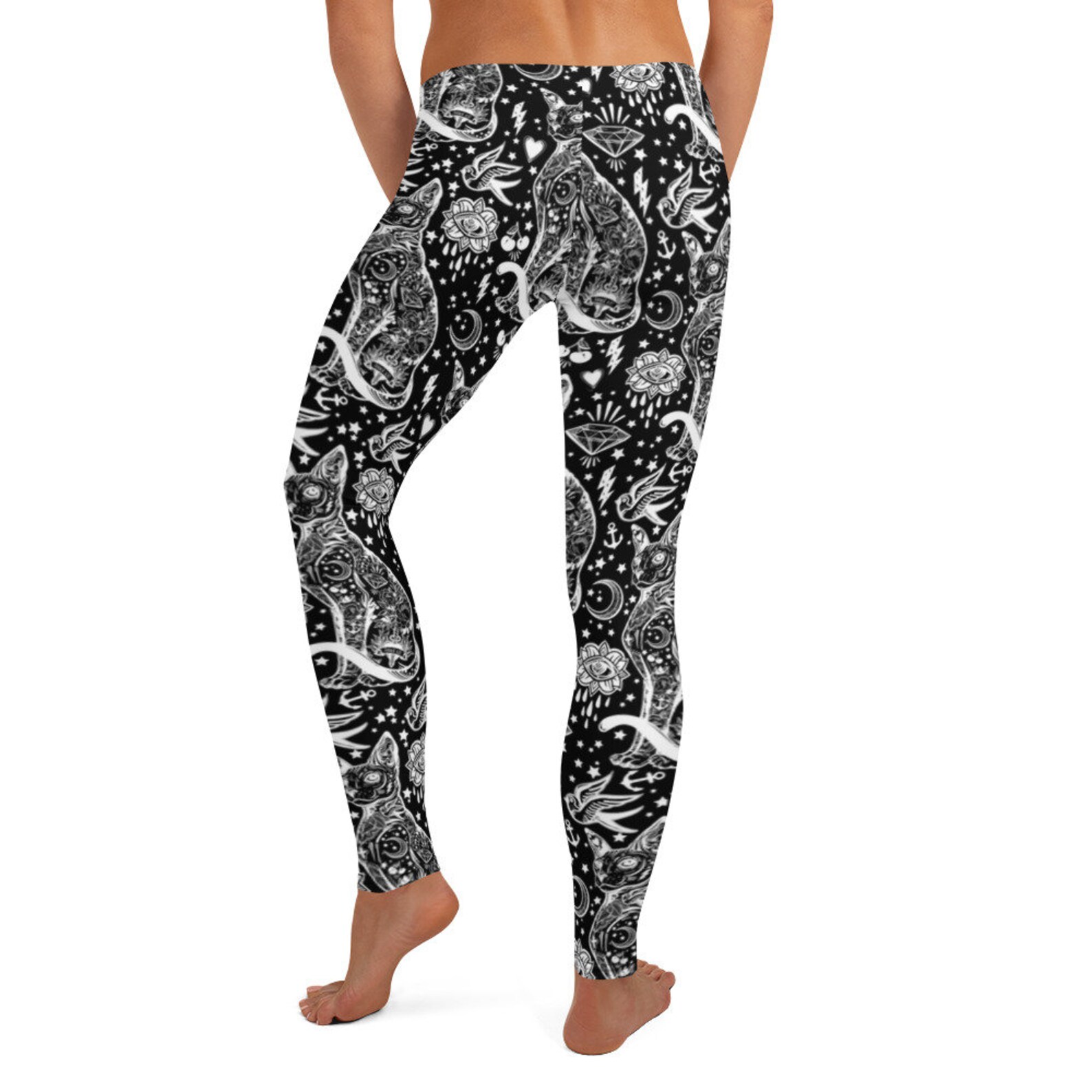 Witchy Sphynx Cat Yoga Pants for Women in Black and White Etsy