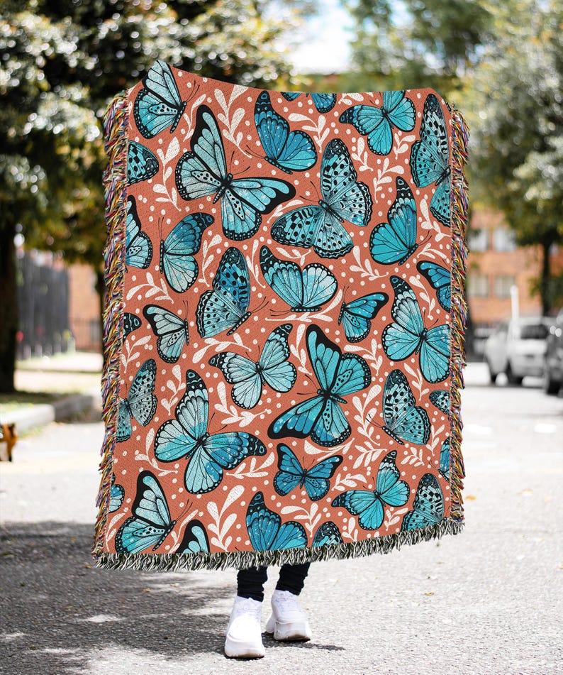 Boho Woven Throw Blanket, Eclectic Dorm Decor, Cotton Wall Tapestry