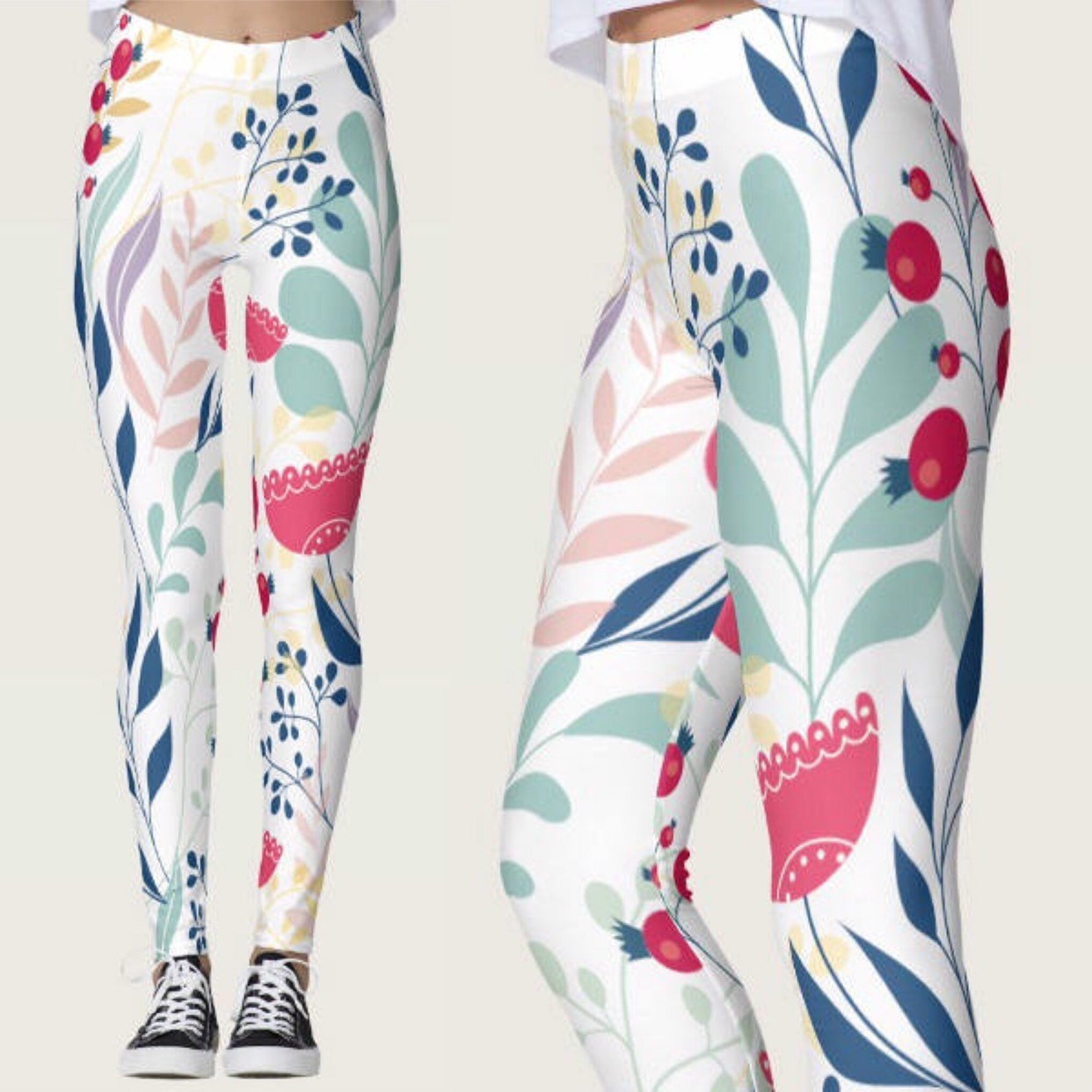 Floral Leggings Womens Leggings Flower Leggings Cute - Etsy
