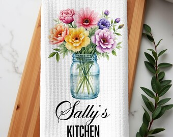 Personalized Wildflower Tea Towel: Custom Kitchen Decor Gift