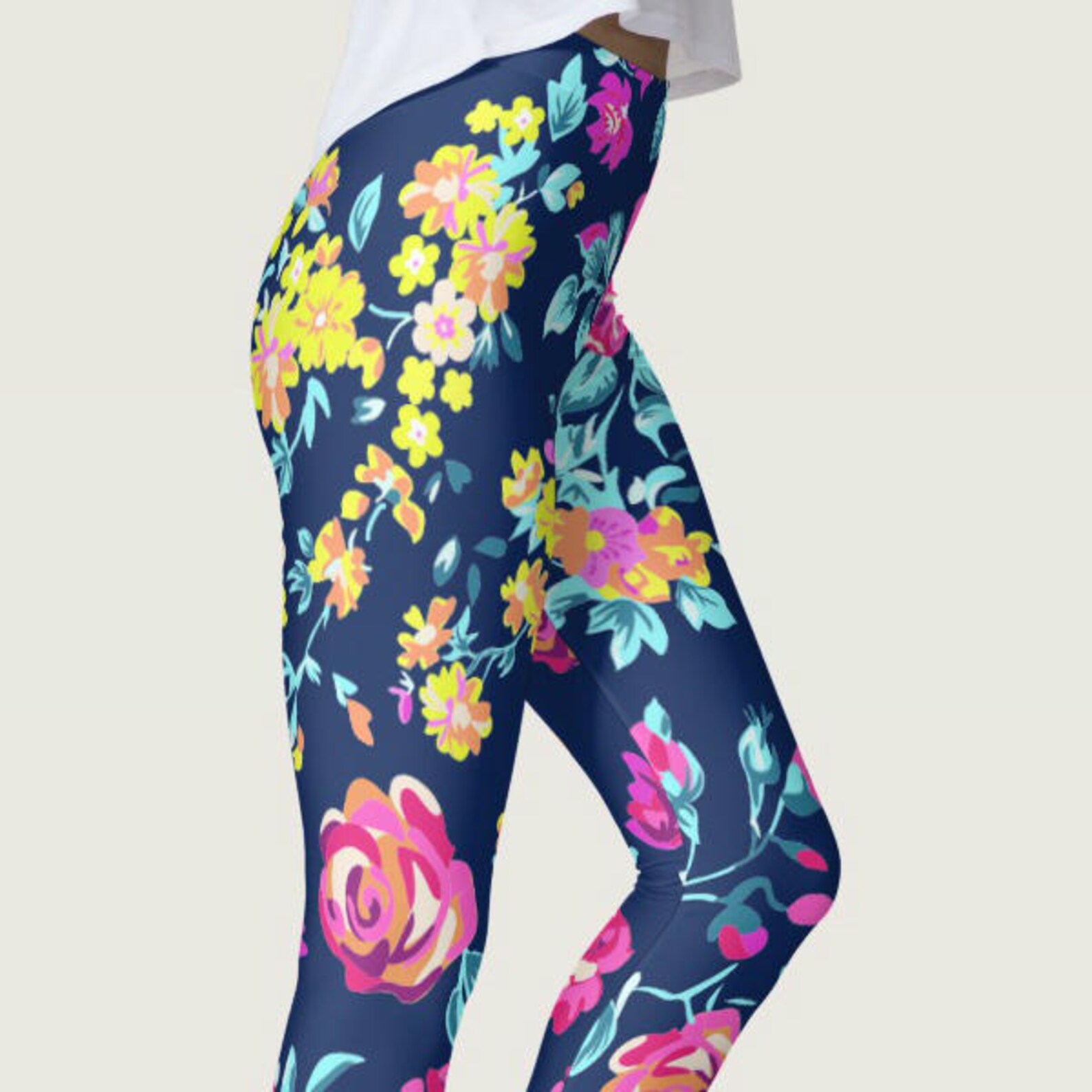 Cotton Side Vine Flower Print Leggings main image 0