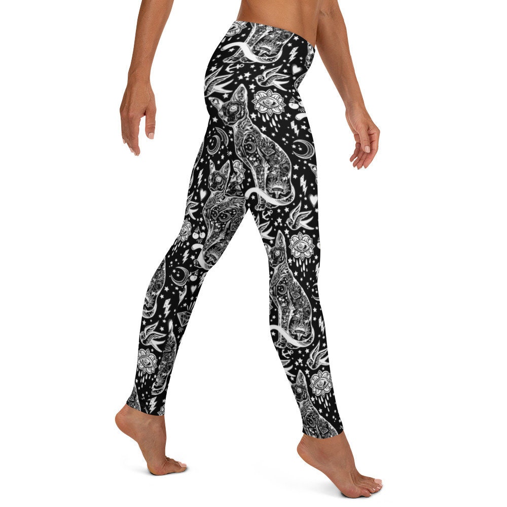 Witchy Sphynx Cat Yoga Pants for Women in Black and White Etsy