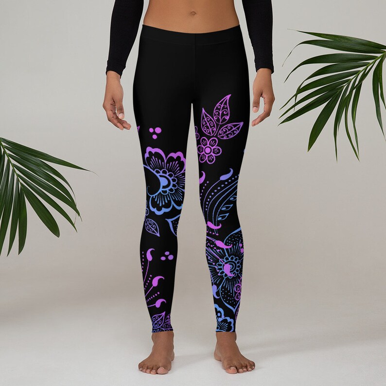 Buttery Soft Black Floral Butterfly Yoga Leggings For Women