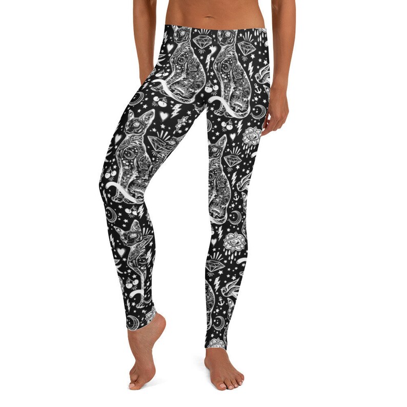 Witchy Sphynx Cat Yoga Pants for Women in Black and White - Etsy