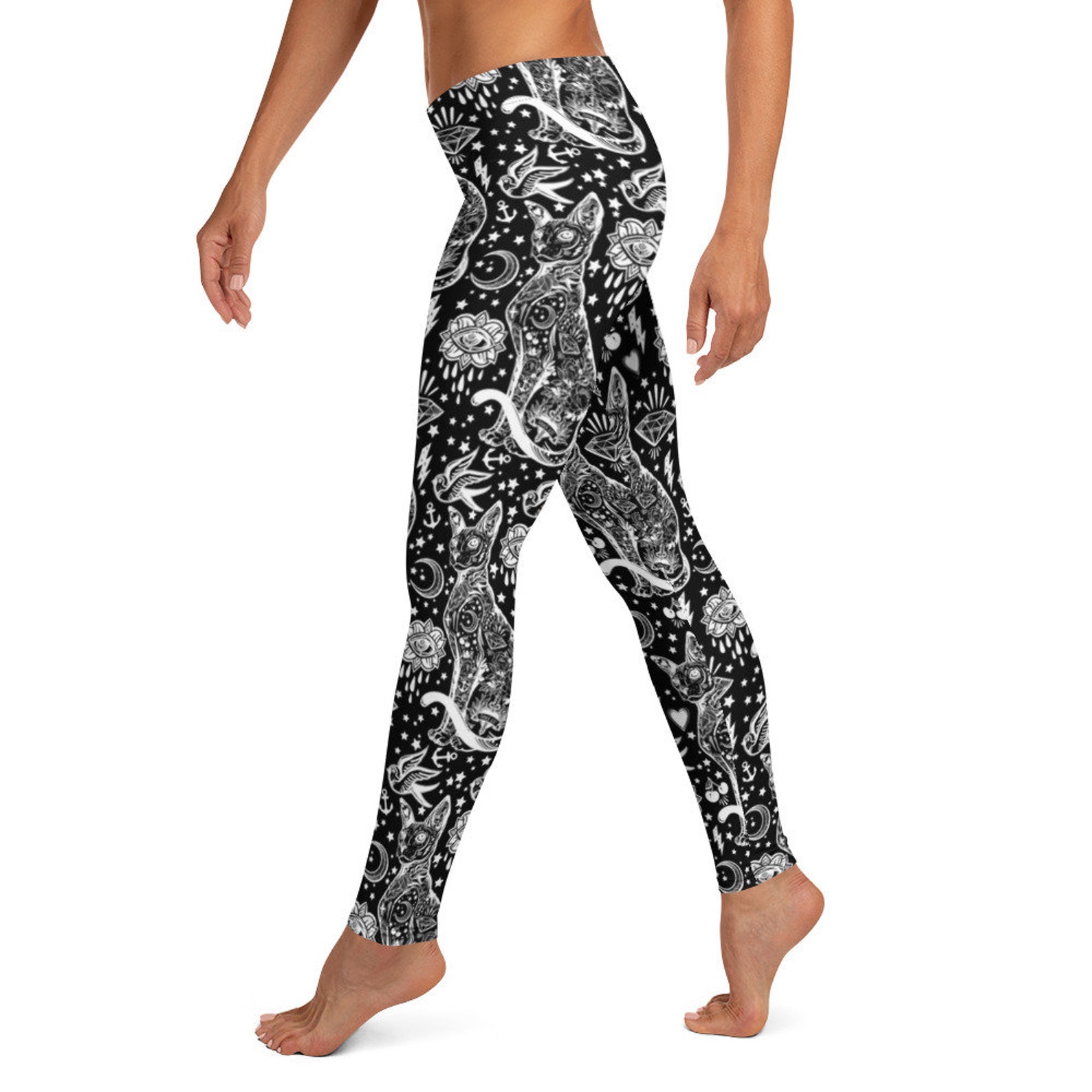 Witchy Sphynx Cat Yoga Pants for Women in Black and White Etsy