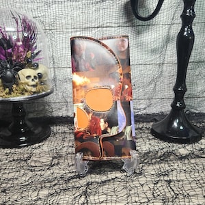Cartera con calavera de bruja, Cartera con calavera de Ymir, Cartera hecha a mano, Cartera triple espeluznante, Cartera delgada de Halloween, Gótica, Gótica, Única en su tipo, Espeluznante