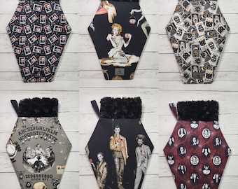 Coffin stockings, Gothic christmas stocking, Goth christmas decor, Handmade coffin stockings, Gothmas, Creepmas, Skulls, Zombies, Ghostface