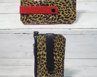 Cheetah print slim wallet, minimalist credit card wallet with cash slot, Handmade one of a kind wallet