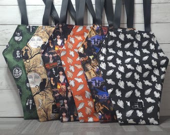 Spooky gothic coffin totes, Handmade macabre market bag, one of a kind
