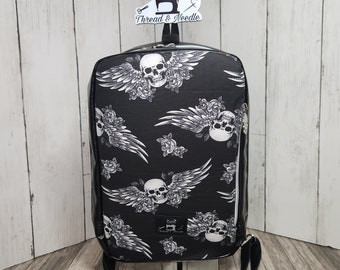 Gothic skull sling bag, Handmade one-of-a-kind skull shoulder bag, Skulls with wings, Across-the-body skull-themed bag, Skulls, and roses