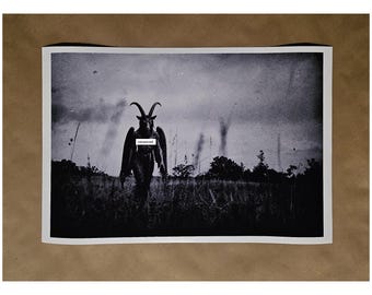 Baphomet Old Photo Art Print - Satanic goat haloween horror art
