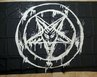 Pentagram Wall Tapestry Baphomet Evil Satanic 59" x 38"  Large Hanging with Wall Hardware Gift