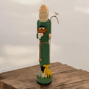 Vintage Hand Carved Wood 24” Folk Art Sculpture Of Noah & Ark, Hand Painted, Bible Story Decor
