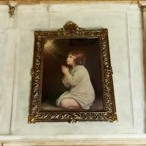 Antique Early Lithograph, Sir Joshua Reynolds Ornate Metal & Bubble Glass Frame