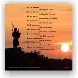 The Piper&#39;s Comin, a poem by this father for his veteran son, 10x10 single mat backed photo