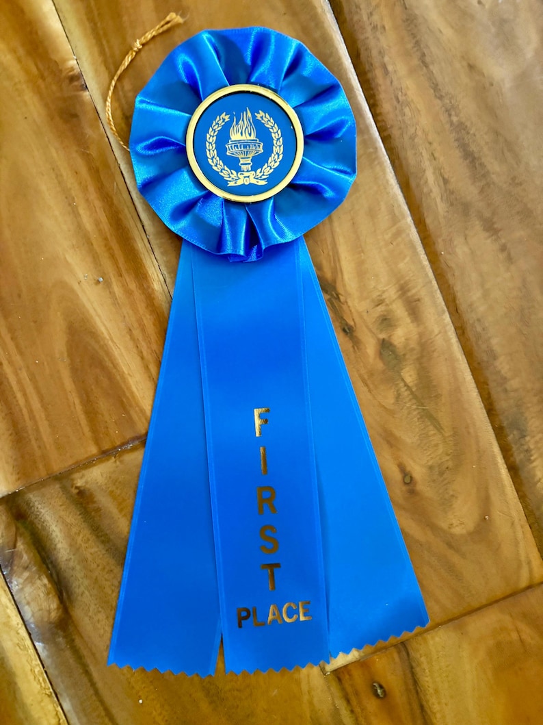 FIRST PLACE Award Rosette With 3 Blue Satin Ribbons - Etsy