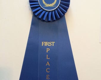 First Place award rosette ribbons streamers - Blue