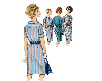 Timeless Mod One Piece Straight Dress w/Button Front, Sleeve Variation and High Neckline - 1967 Complete Original Simplicity Pattern #4937