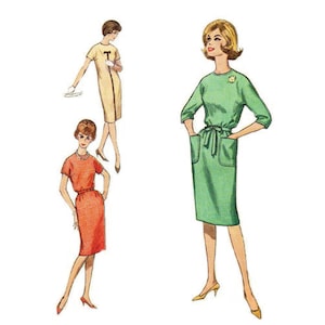 Klassische Verschiebung schlanke Passform Kleid mit Kimono-Ärmel-Variationen - 1960 komplett Original Einfachheit 4520 einfach nähen Jiffy Kleid