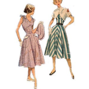 Sleeveless bodice, with tie shoulder detail, full skirt, and bolero jacket - 1951 Complete Original Simplicity #3562 Pattern