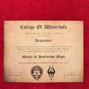 Skyrim College of Winterhold Degree-Zertifikat