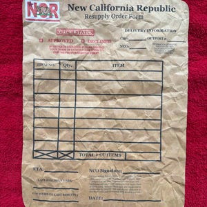 Fallout NCR Resupply Order Form