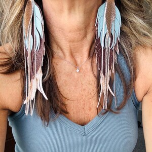 Feather Earrings Faux Leather