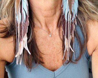 Feather Earrings Faux Leather