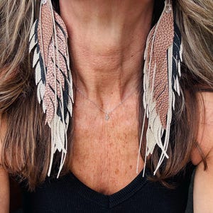Feather Earrings Faux Leather