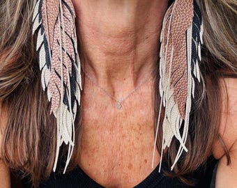 Feather Earrings Faux Leather