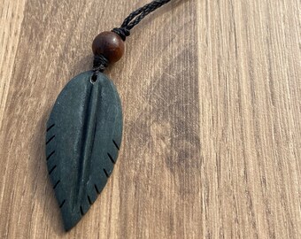 Hand carved wooden leaf necklace