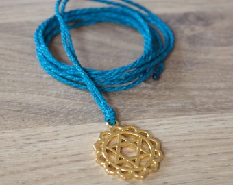 Blue and gold Chakra Macrame Necklace