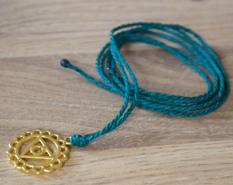 Green and gold Chakra Macrame Necklace