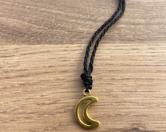 Golden moon symbol macrame necklace