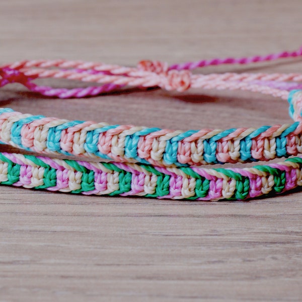 Multi colour square knot bracelet or anklet