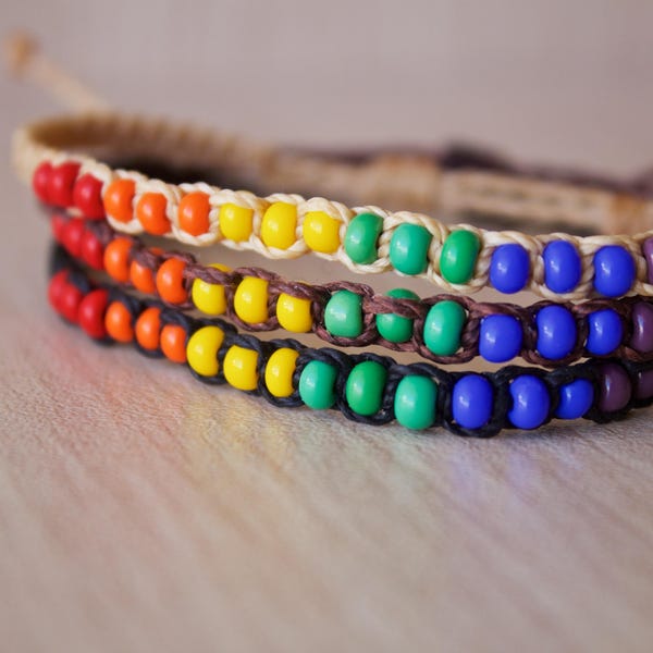 LGBT Bracelet, Lesbian Gay Bi and Trans Pride Support Bracelet, Beaded LGBT Bracelet, Rainbow Beaded Bracelet, Rainbow Bracelet