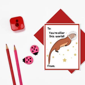 Cartes de Saint-Valentin loutre pour les enfants, Saint-Valentin en classe, Saint-Valentin imprimable à téléchargement immédiat pour les amateurs de loutre