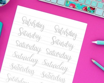 Hand Lettering Practice, Days of the Week, Months of the Year, Instant Download Workbook, Brush, Bounce, and Modern Calligraphy