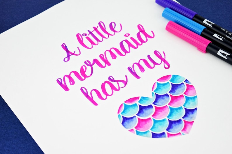 Mermaid Hand Lettering Practice Sheets, Mermaid Wall Art, Hand-lettering, Instant Download, Brush, Bounce, and Modern Calligraphy image 4