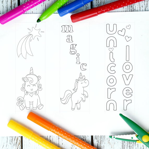 3 printable unicorn coloring bookmark unicorn bookmarks etsy