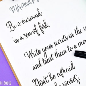 Mermaid Hand Lettering Practice Sheets, Mermaid Wall Art, Hand-lettering, Instant Download, Brush, Bounce, and Modern Calligraphy image 2