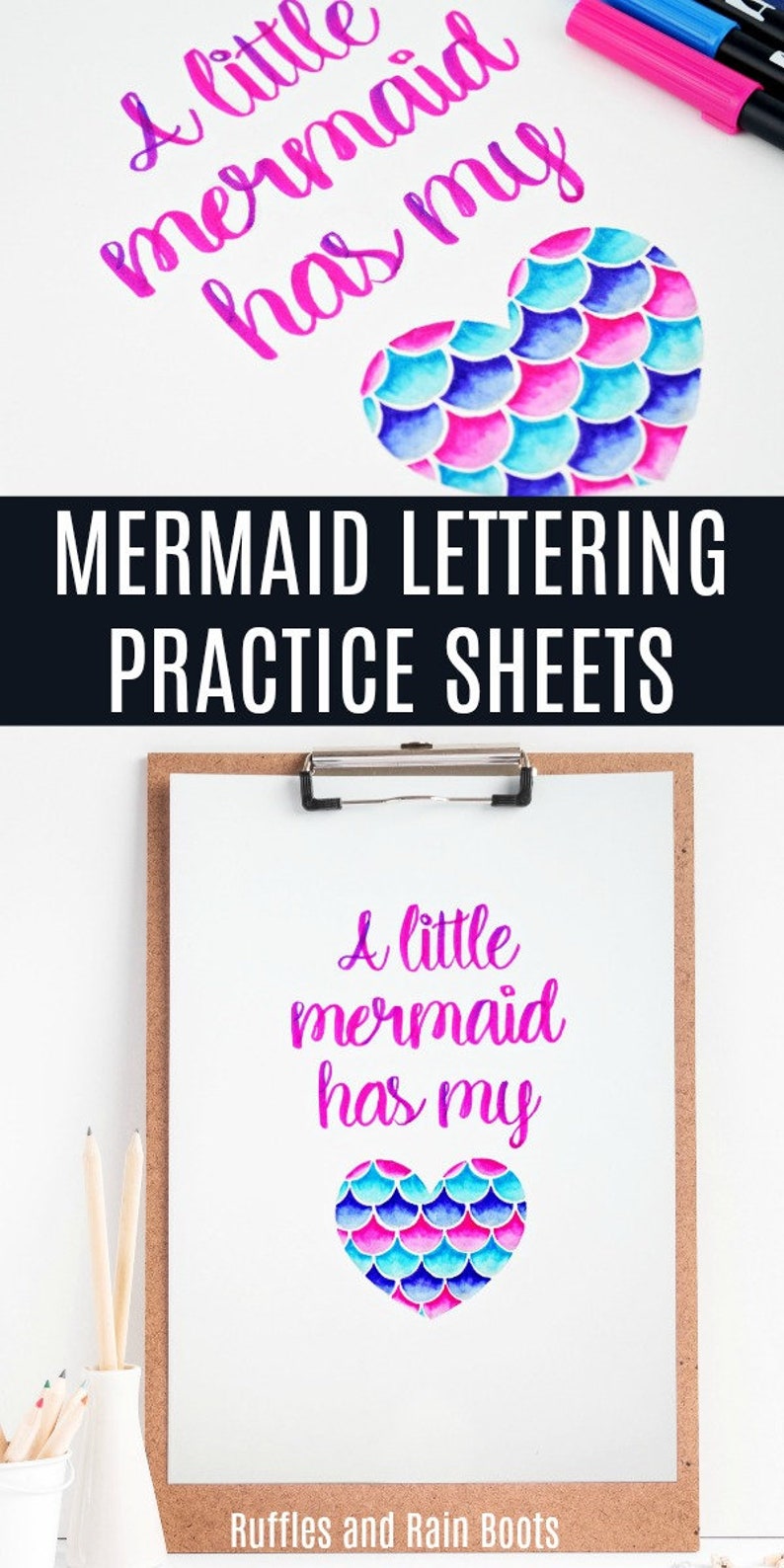 Mermaid Hand Lettering Practice Sheets, Mermaid Wall Art, Hand-lettering, Instant Download, Brush, Bounce, and Modern Calligraphy image 7