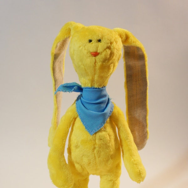 Yellow Plush Bunny, Handmade Stuffed Yellow hare. For Kids, Nursery decor.